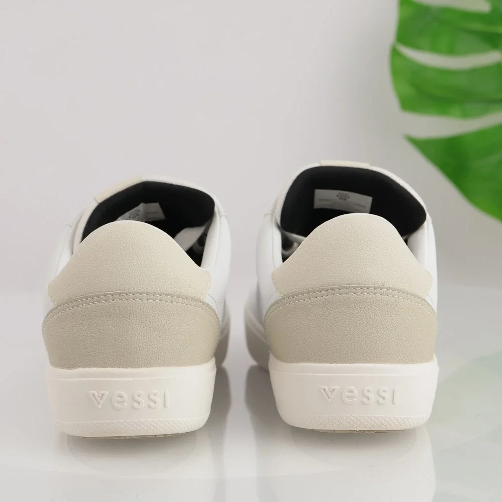 Vessi Womens Soho Sneaker Size 8 Waterproof White Tan Vegan Leather Lace Up Shoe